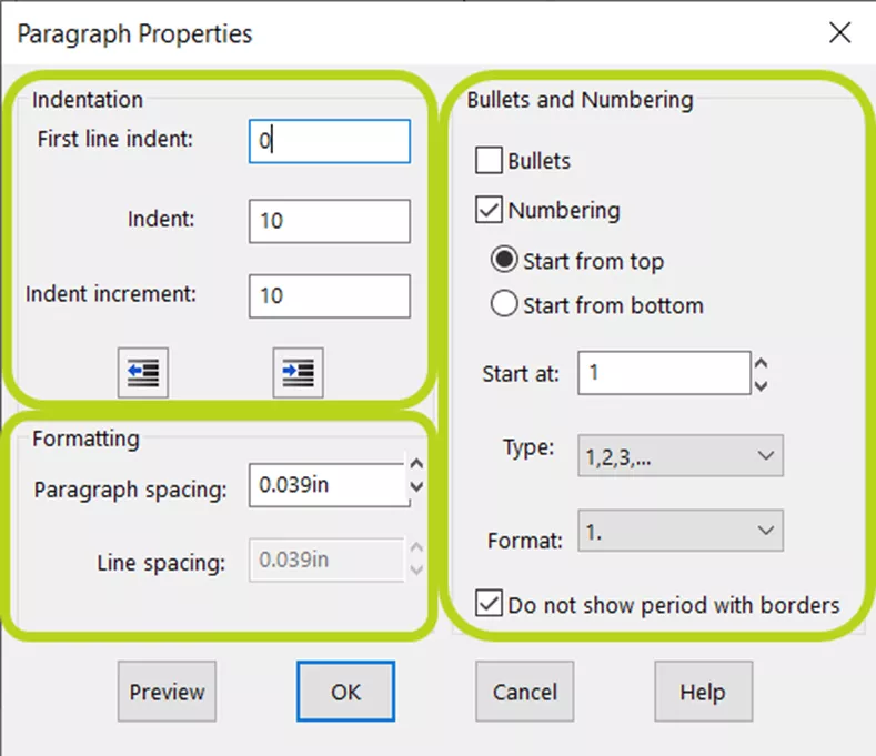 SOLIDWORKS Paragraph Properties Dialog Box