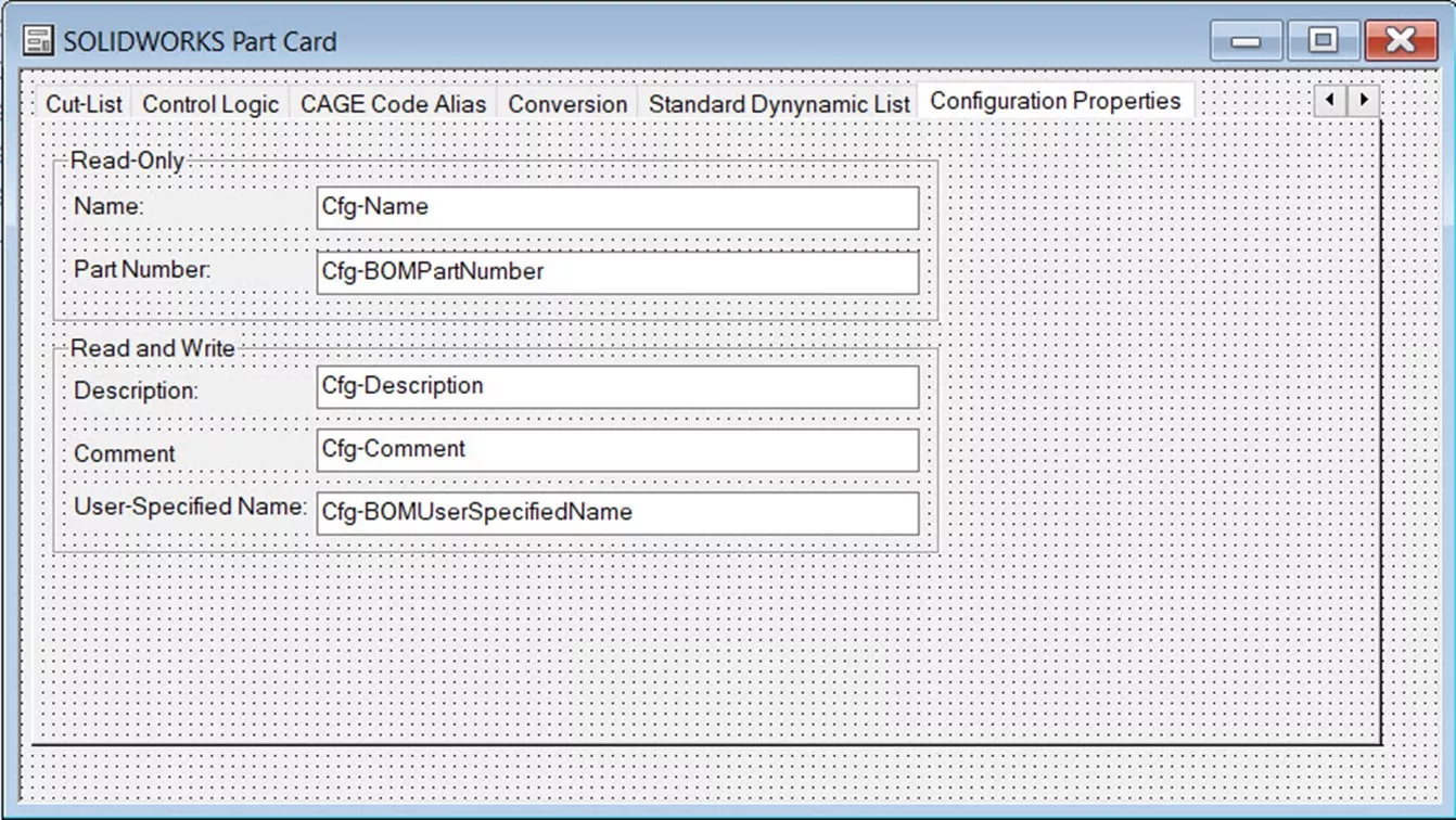 SOLIDWORKS PDM Part Card Completed Data Card