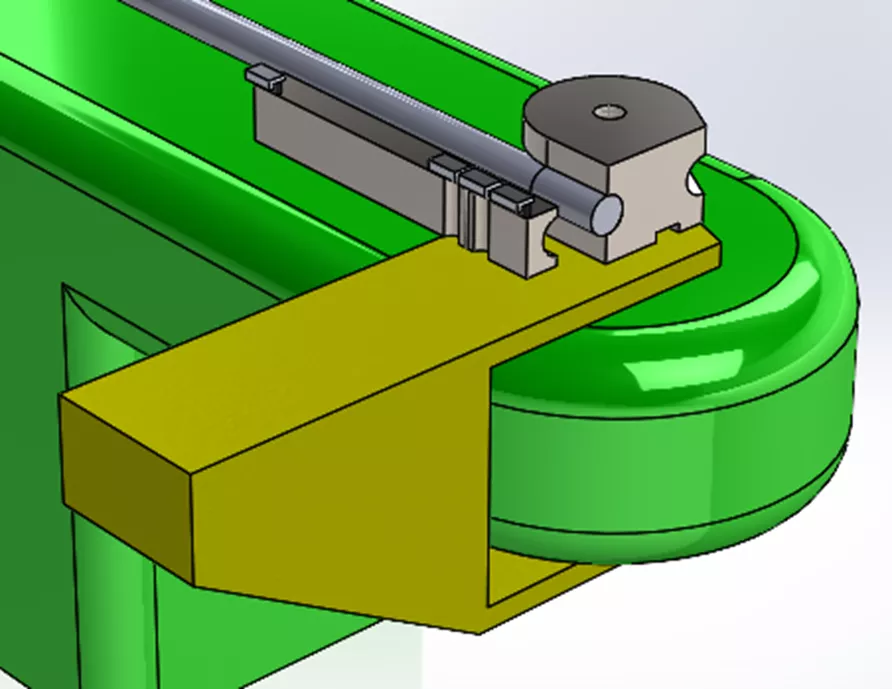 0 seconds, all dies open, part unbent on a SOLIDWORKS Animated Part