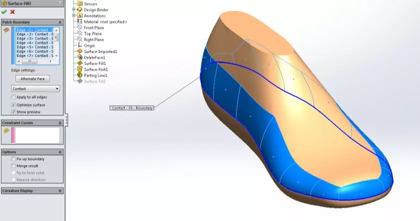 Parting Surface creation via SOLIDWORKS Filled Surface