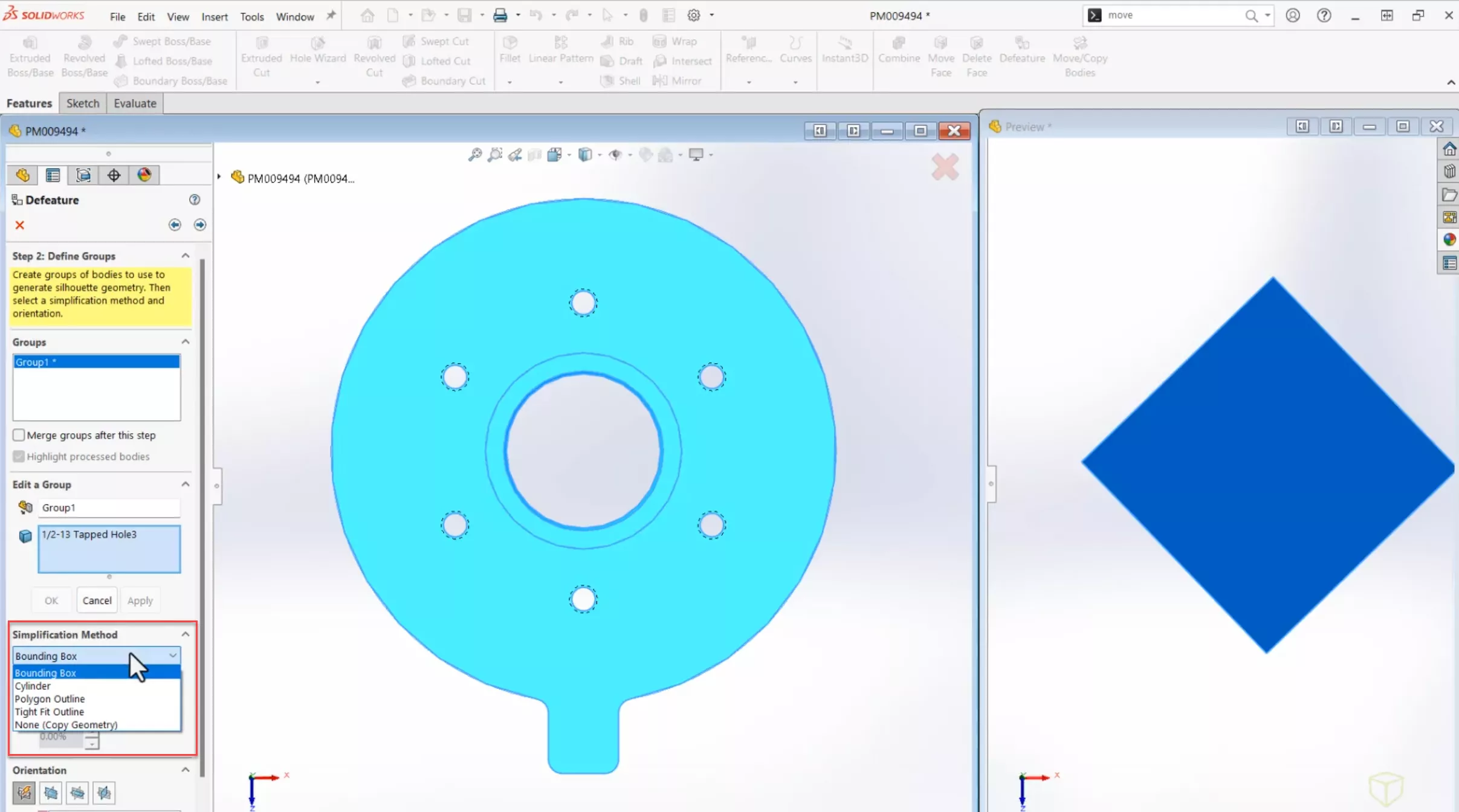 SOLIDWORKS Parts and Features Simplification Methods