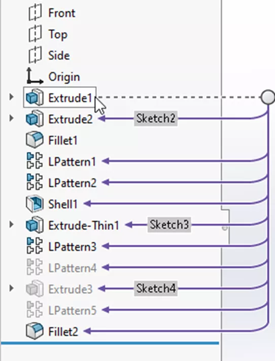 SOLIDWORKS Parts in the FeatureManager Design Tree