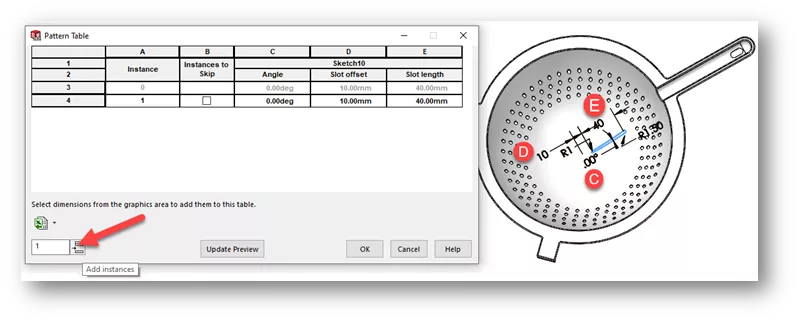 SOLIDWORKS Pattern Table Dialog 