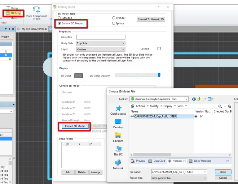 solidworks pcb choose the 3D model file