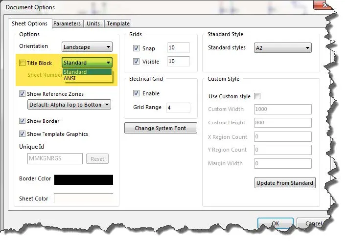 SOLIDWORKS PCB Document Options Sheet Options