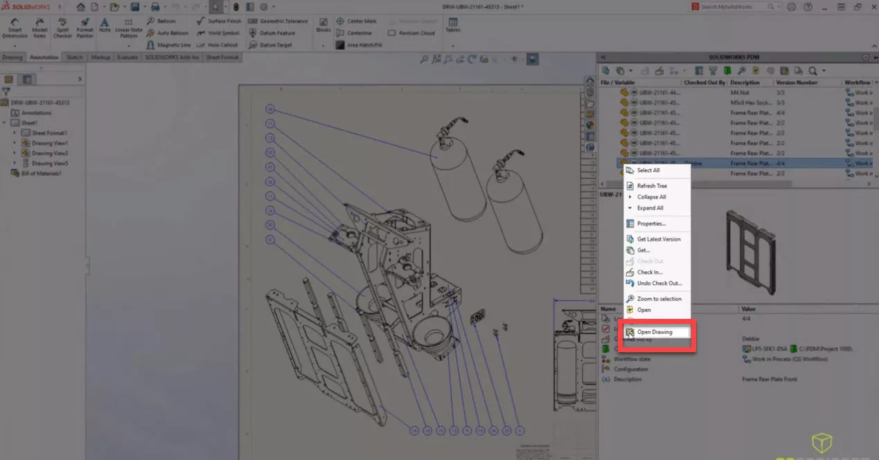 SOLIDWORKS PDM 2022 Add-in Open Drawing Option