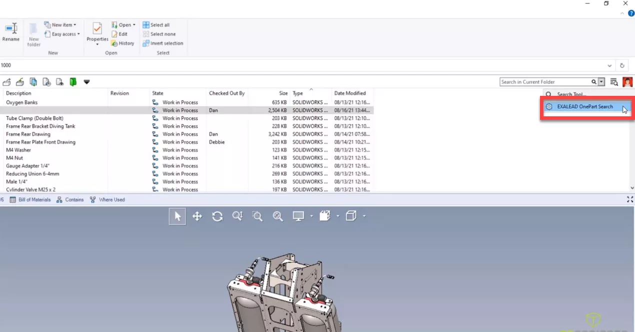 SOLIDWORKS PDM 2022 EXALEAD OnePart Search 