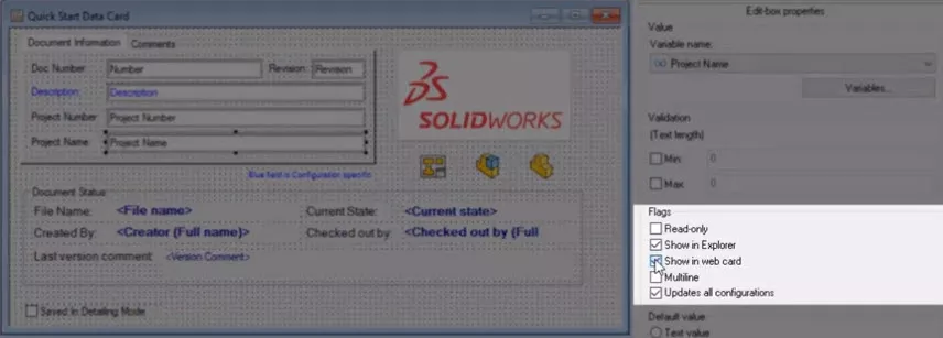 SOLIDWORKS PDM 2022 Show in Web Card