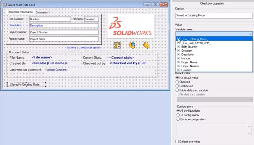 Nombres de variables de SOLIDWORKS PDM 2022