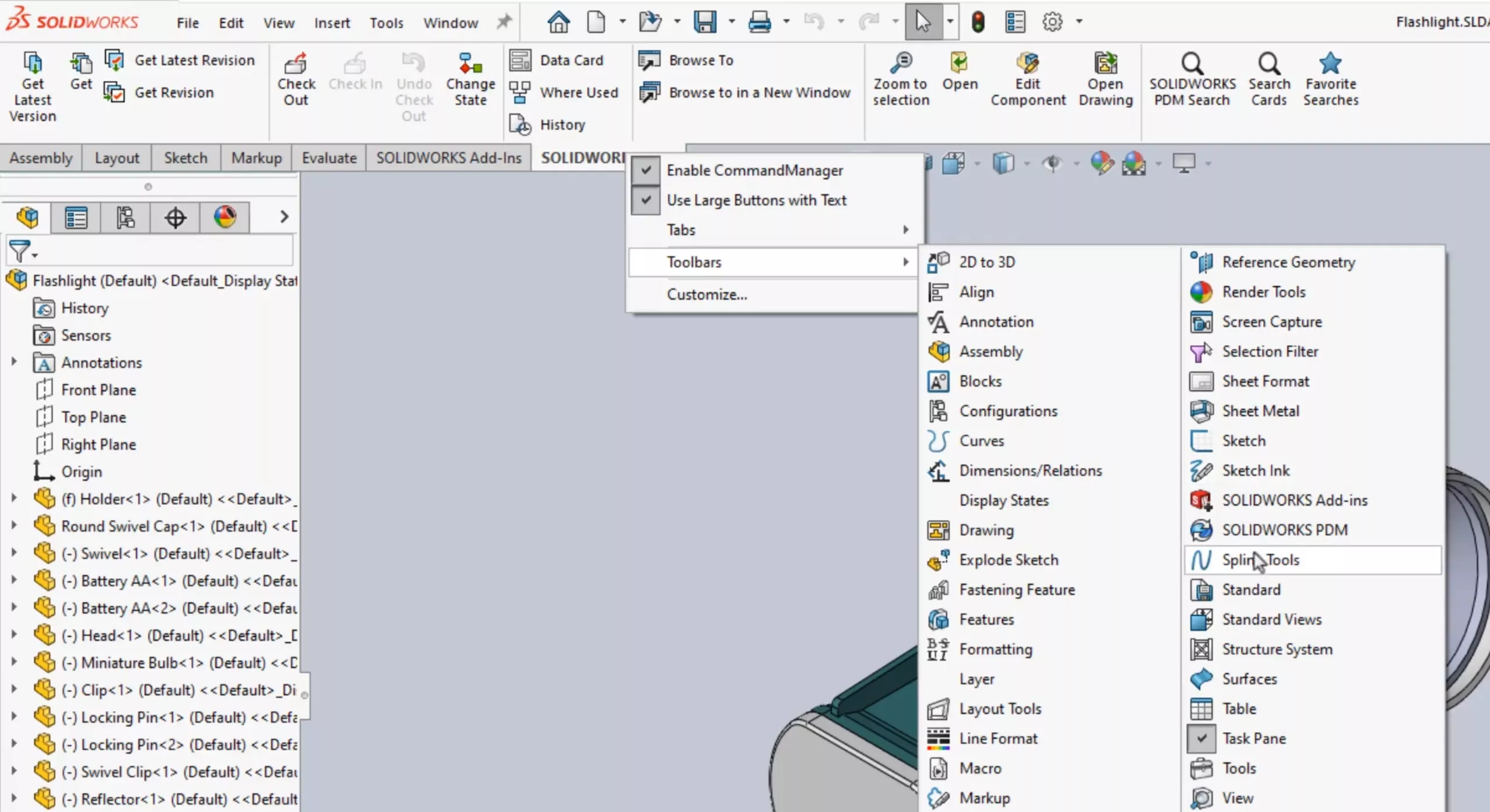 SOLIDWORKS PDM 2025 CommandManager Tools 