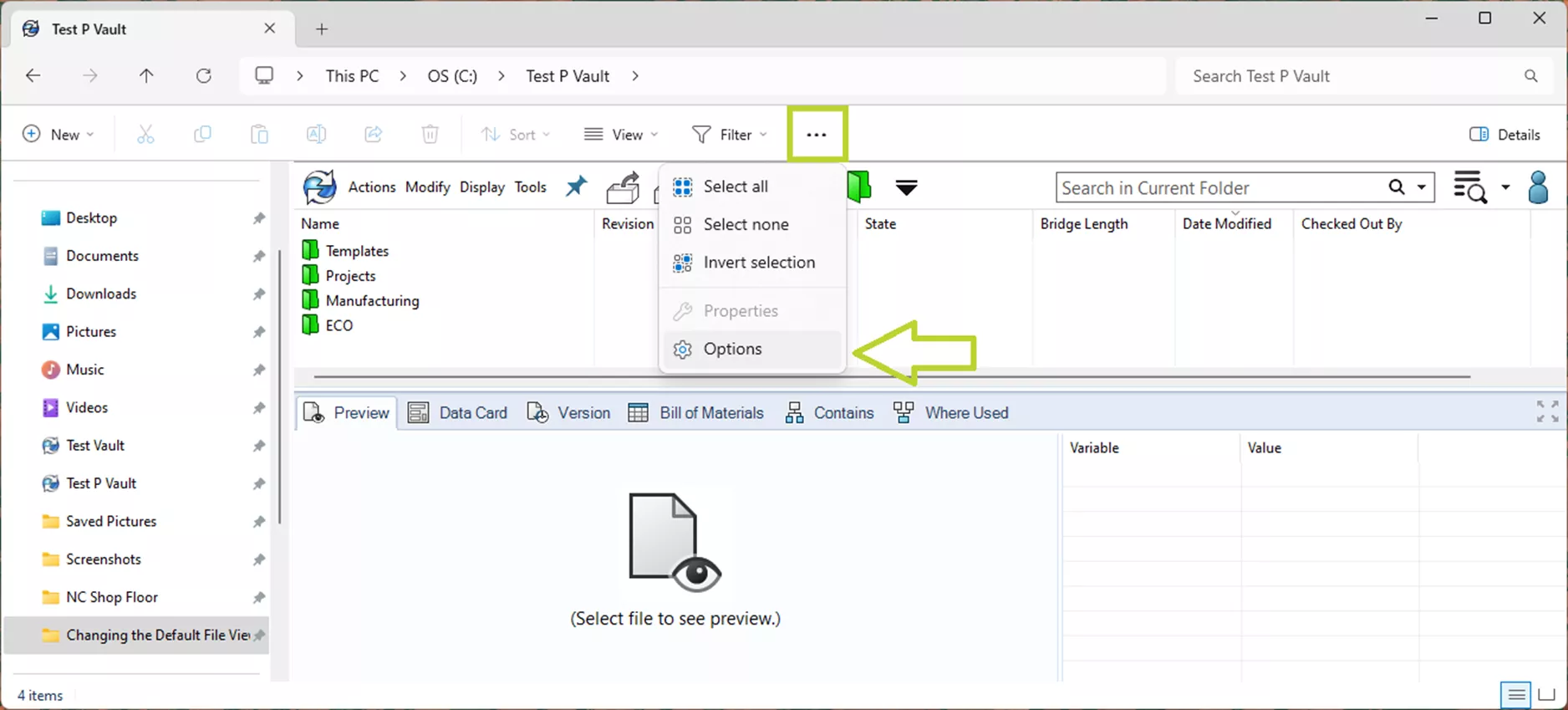 SOLIDWORKS PDM Access Folders Option