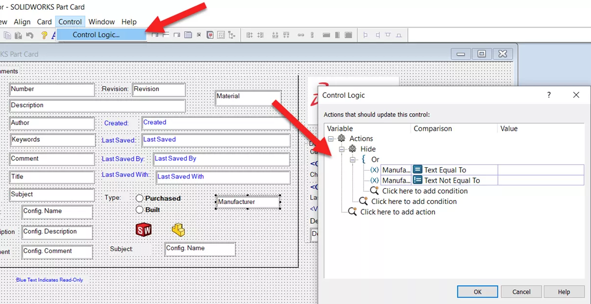Adding control logic to variable box in SOLIDWORKS PDM 