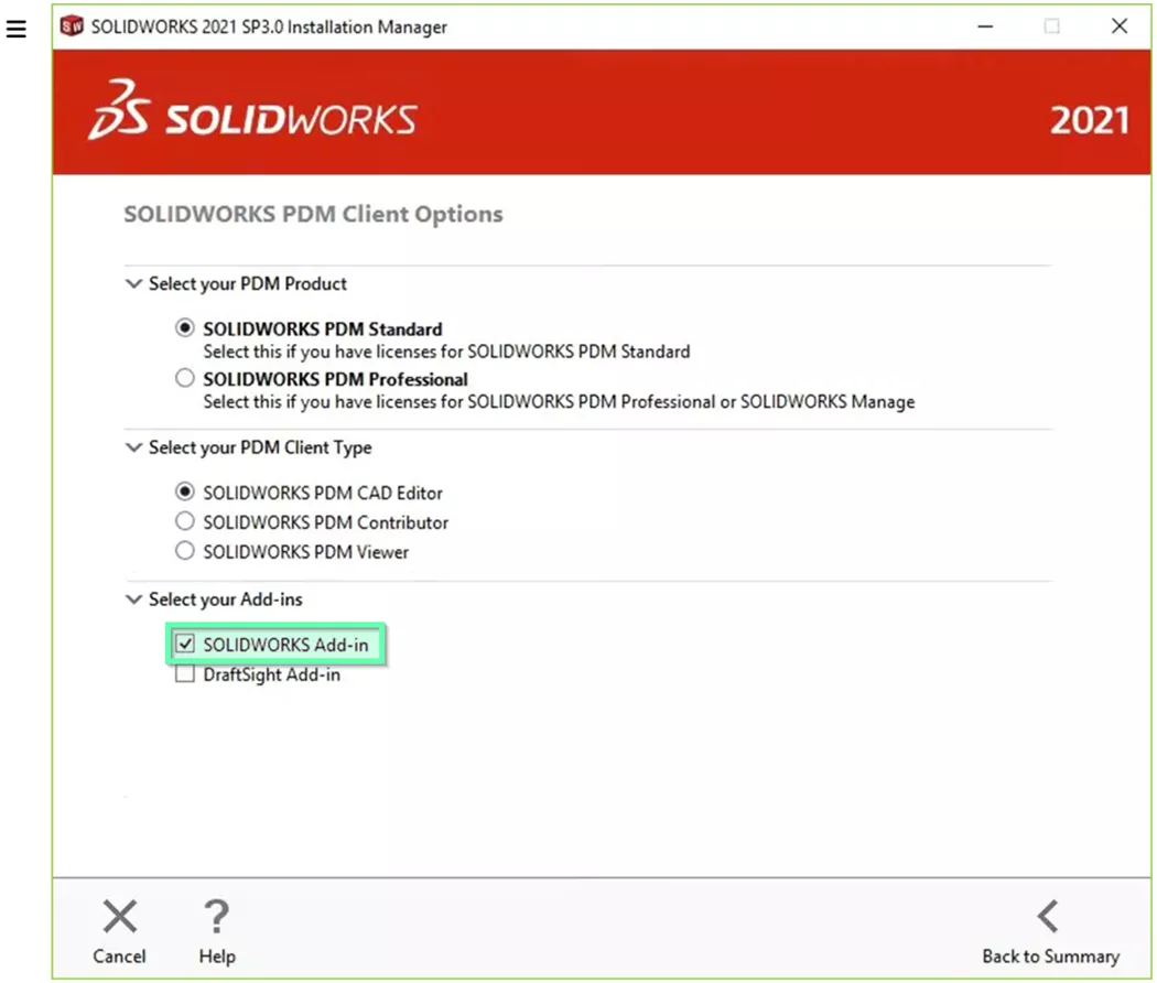 SOLIDWORKS PDM Client Options SOLIDWORKS Add-in