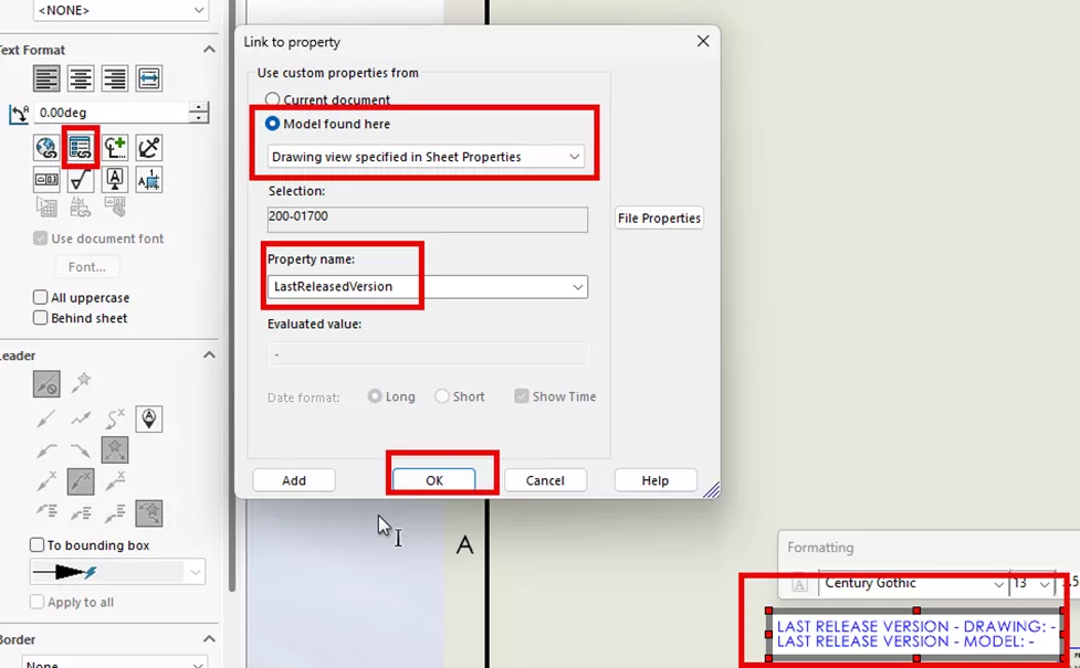 Add Text to the Face of the Template that Links to the Model’s Property in SOLIDWORKS PDM 