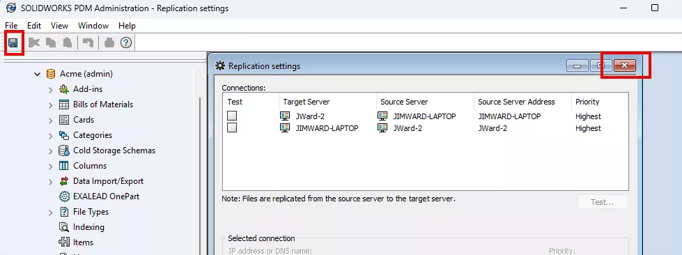 SOLIDWORKS PDM Administration Replication Settings