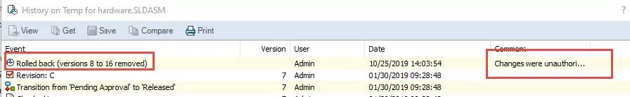 SOLIDWORKS PDM After Rollback