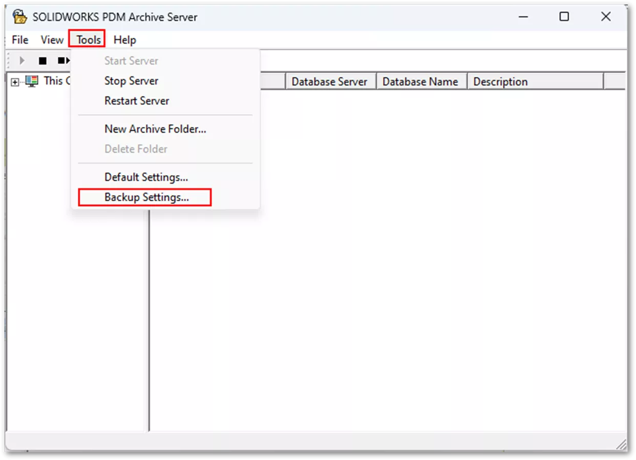 SOLIDWORKS PDM Archive Server Backup Settings Option