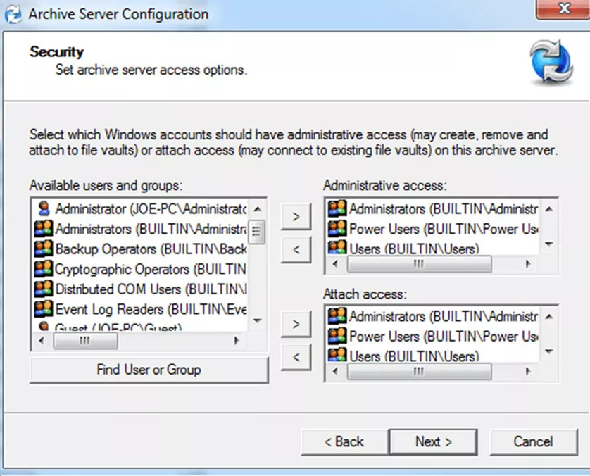 SOLIDWORKS PDM Archive Server Configuration Security Dialog Box Options