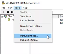 SOLIDWORKS PDM Archive Server Default Settings