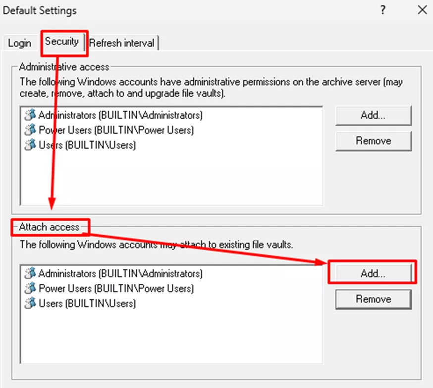 SOLIDWORKS PDM Attach Access Default Settings Security Tab