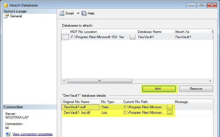 SOLIDWORKS PDM Attach Database Dialog Box 