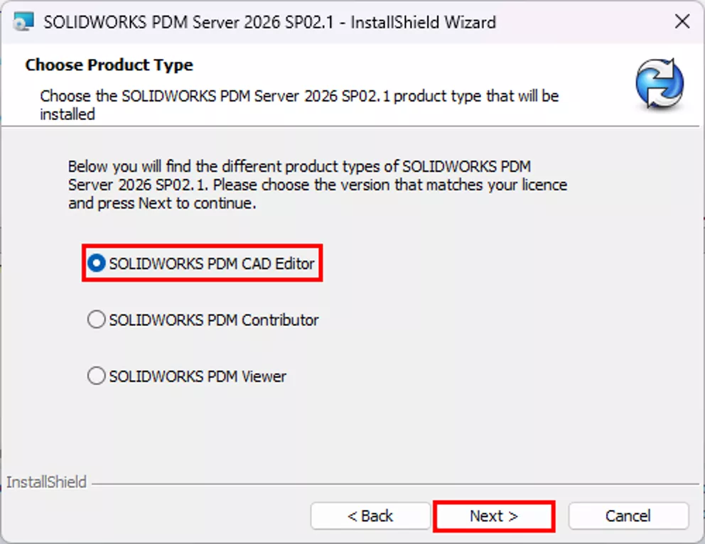 SOLIDWORKS PDM CAD Editor Option in the Install Wizard