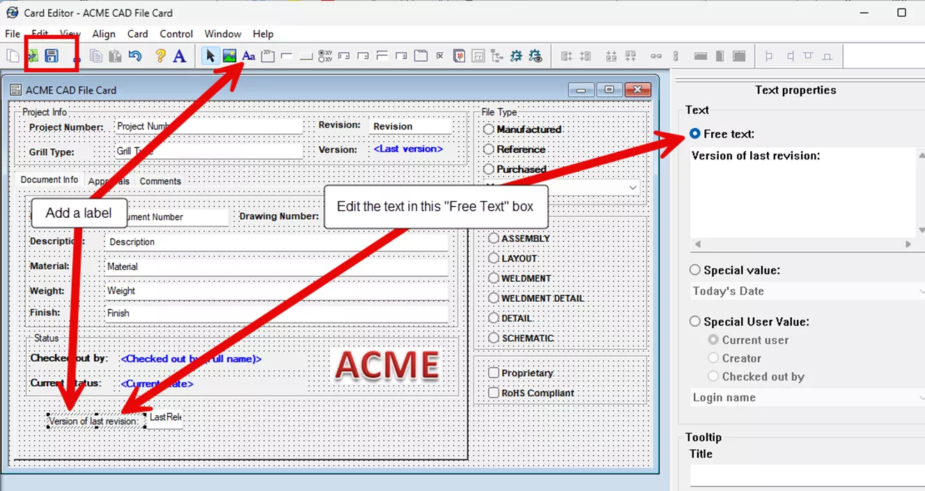 SOLIDWORKS PDM CAD File Card Editor 