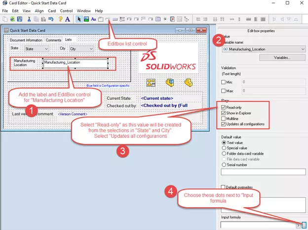 SOLIDWORKS PDM Professional Card Editor Quick Start Data Card