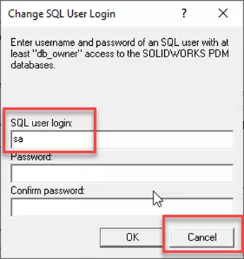 Change SQL User Login SOLIDWORKS PDM 