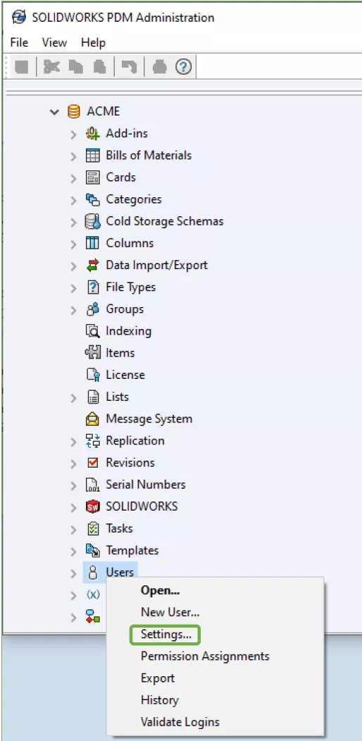 SOLIDWORKS PDM Checked Out By User Settings