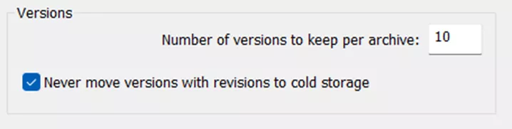 SOLIDWORKS PDM Cold Storage Versions Options