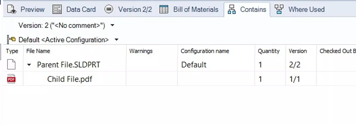 SOLIDWORKS PDM Contains Tab