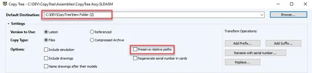 SOLIDWORKS PDM Copy/Move without Preserve Relative Path Option Checked