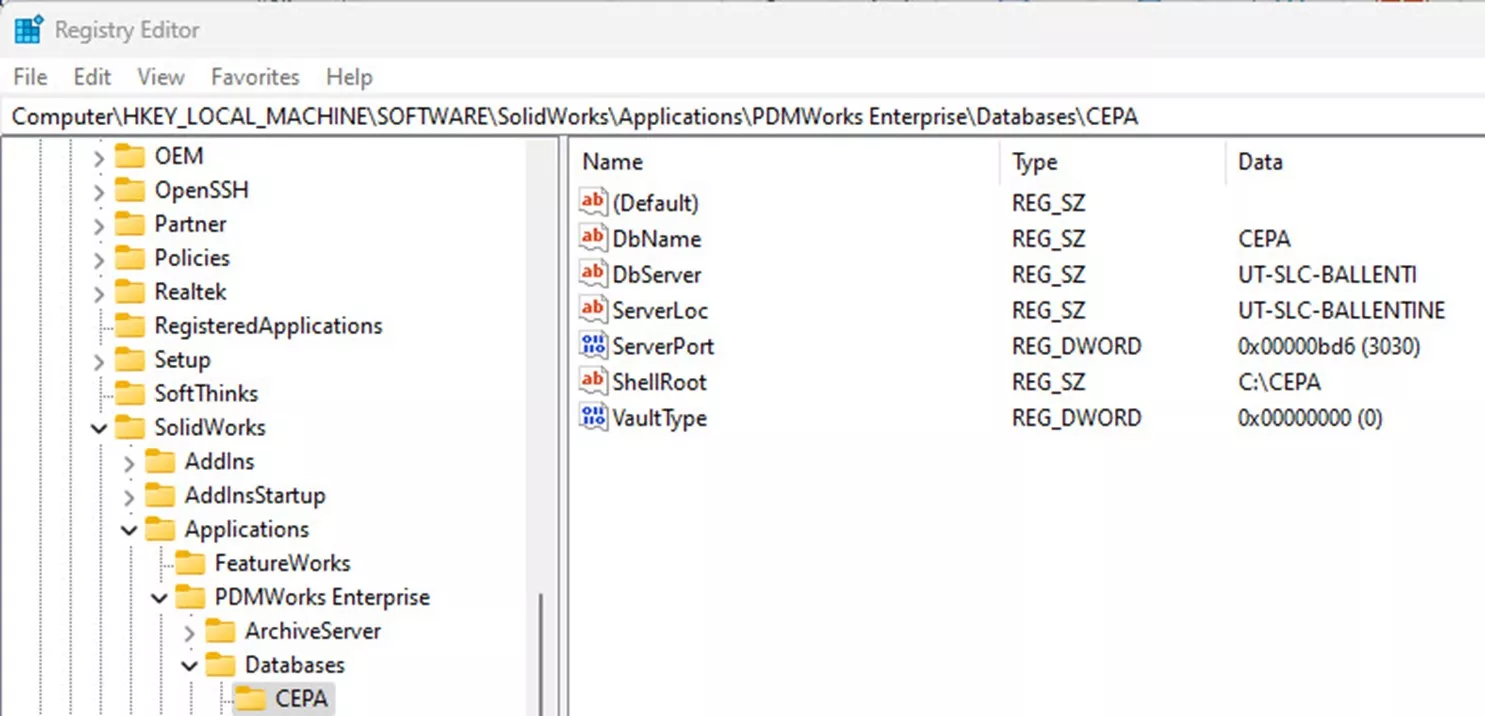 Copying Registry Keys from a Different PC for SOLIDWORKS PDM