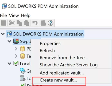 Create New Vault in SOLIDWORKS PDM 