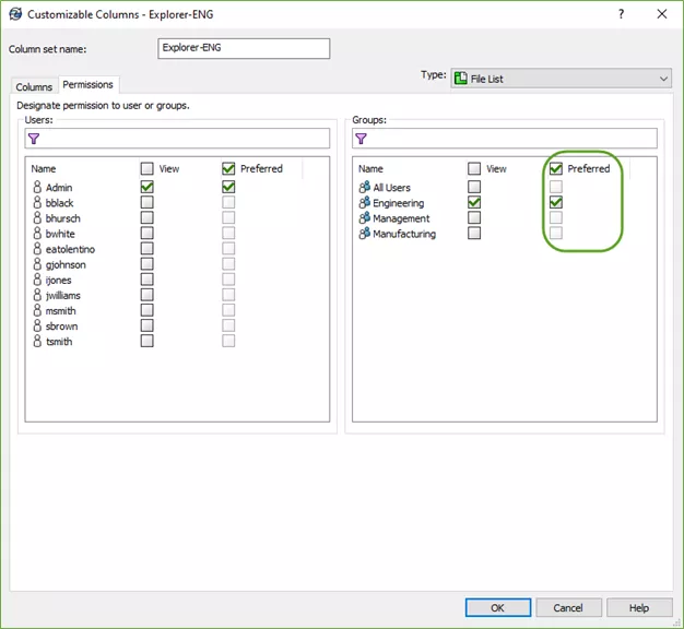 SOLIDWORKS PDM Customizable Columns Preferred Checkbox