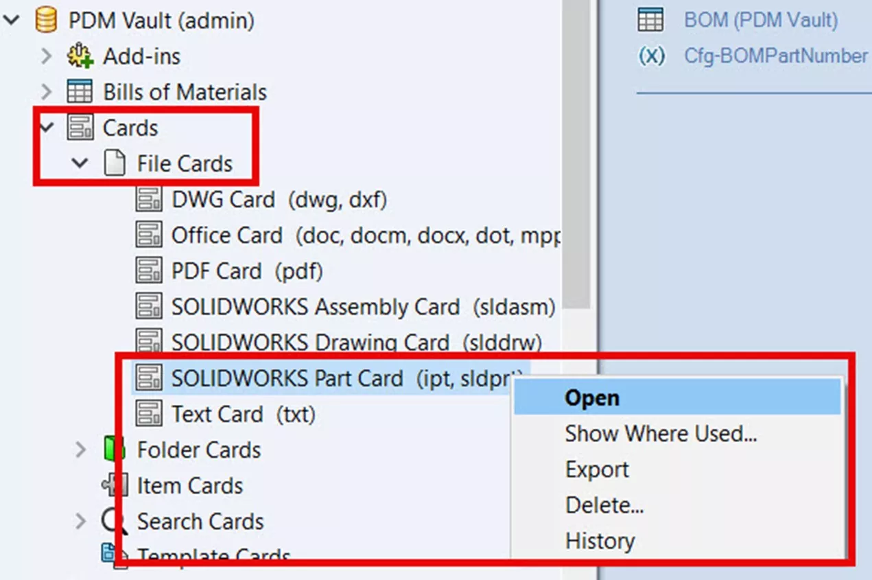 SOLIDWORKS PDM Data Card Design