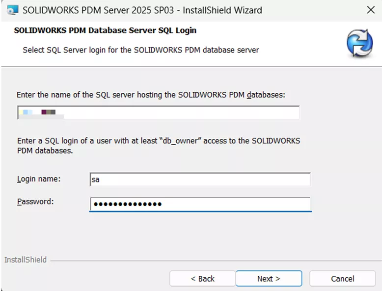 SOLIDWORKS PDM Database Server SQL Login 