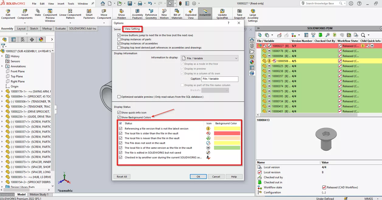 SOLIDWORKS PDM Display State Options