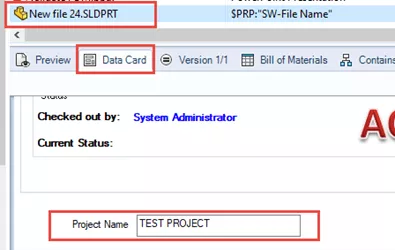 SOLIDWORKS PDM Data Card Project Name Field