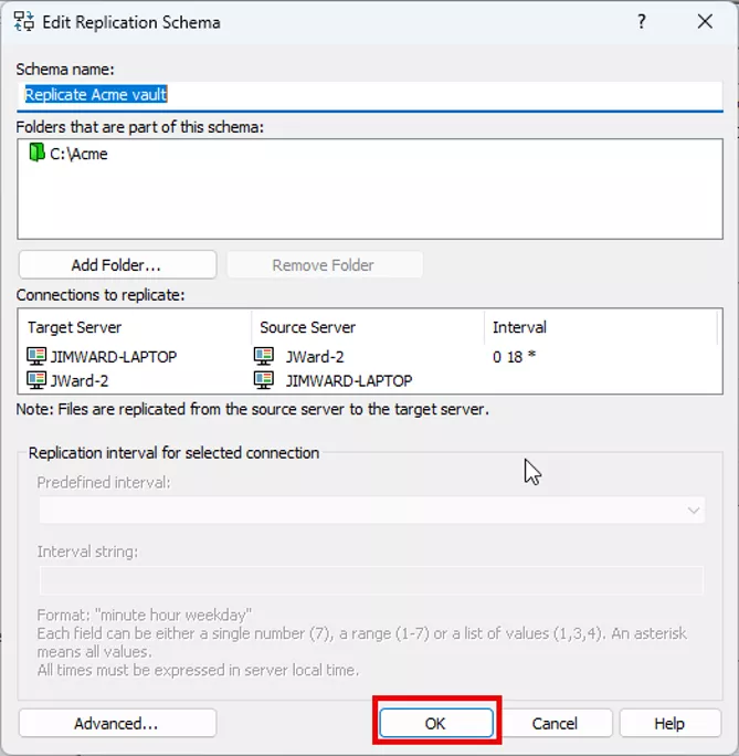 SOLIDWORKS PDM Edit Replication Schema Dialog
