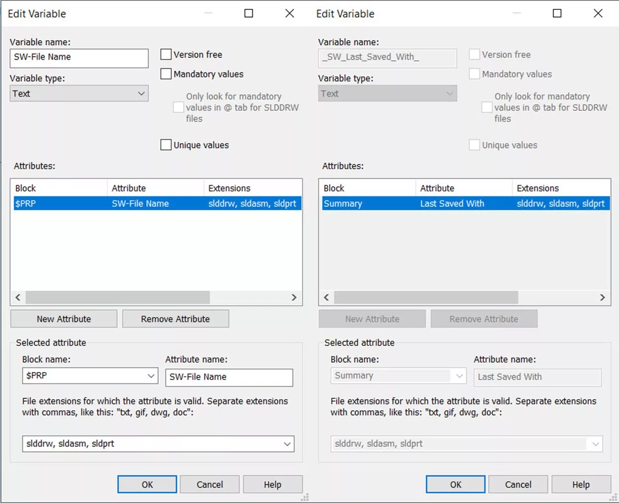 SOLIDWORKS PDM Edi Variable Dialog Options