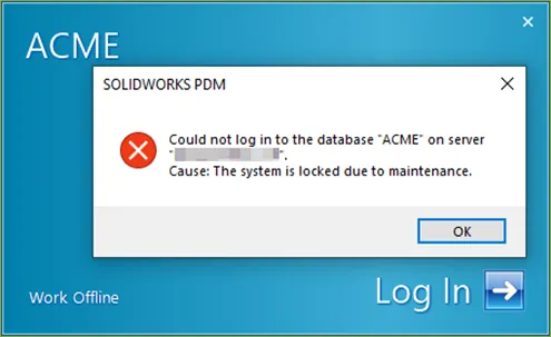 Could not lot into the Database SOLIDWORKS PDM Error Message 