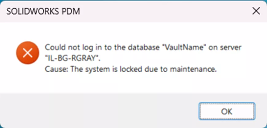 SOLIDWORKS PDM Error Could Not Log in to the Database