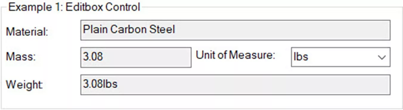 Example of Data Card Properties Evaluated in SOLIDWORKS 