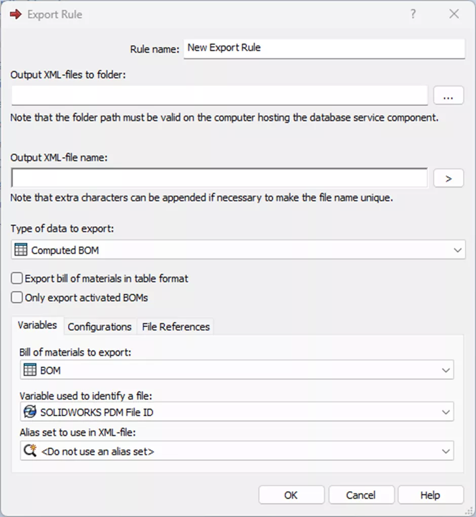 SOLIDWORKS PDM Exporting Rules Fields