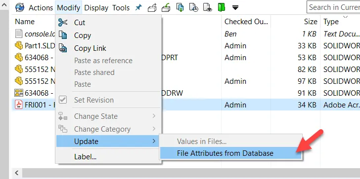SOLIDWORKS PDM File Attributes from Database