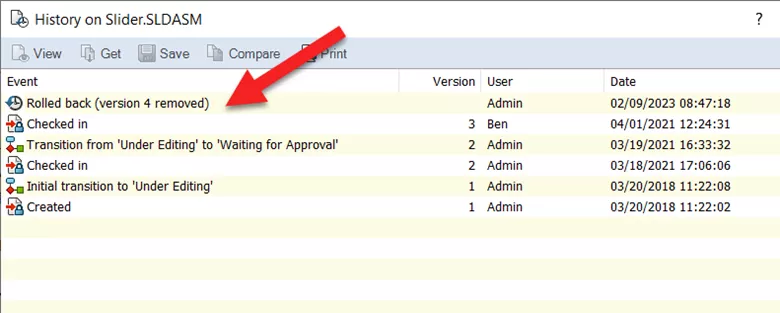 SOLIDWORKS PDM File History with Rollback 