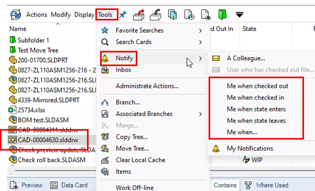 SOLIDWORKS PDM File Notifications
