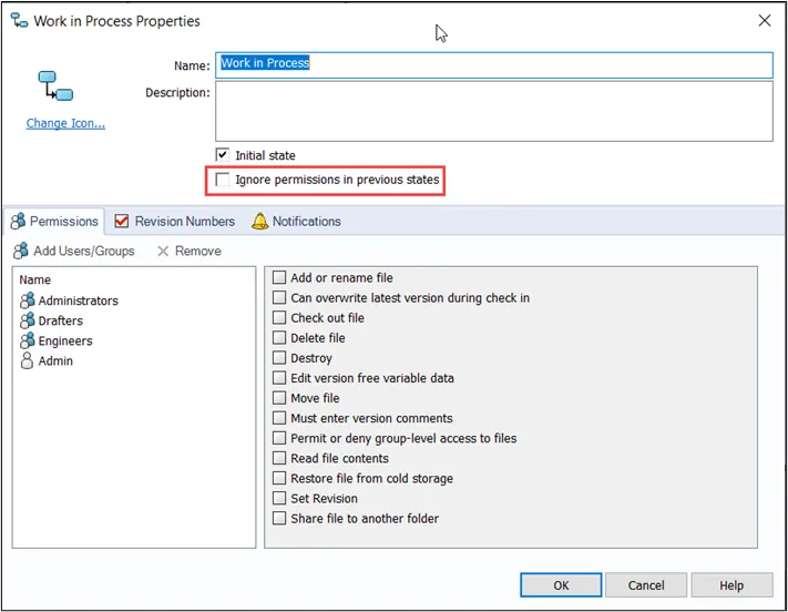 SOLIDWORKS PDM Ignore Permissions in Previous States